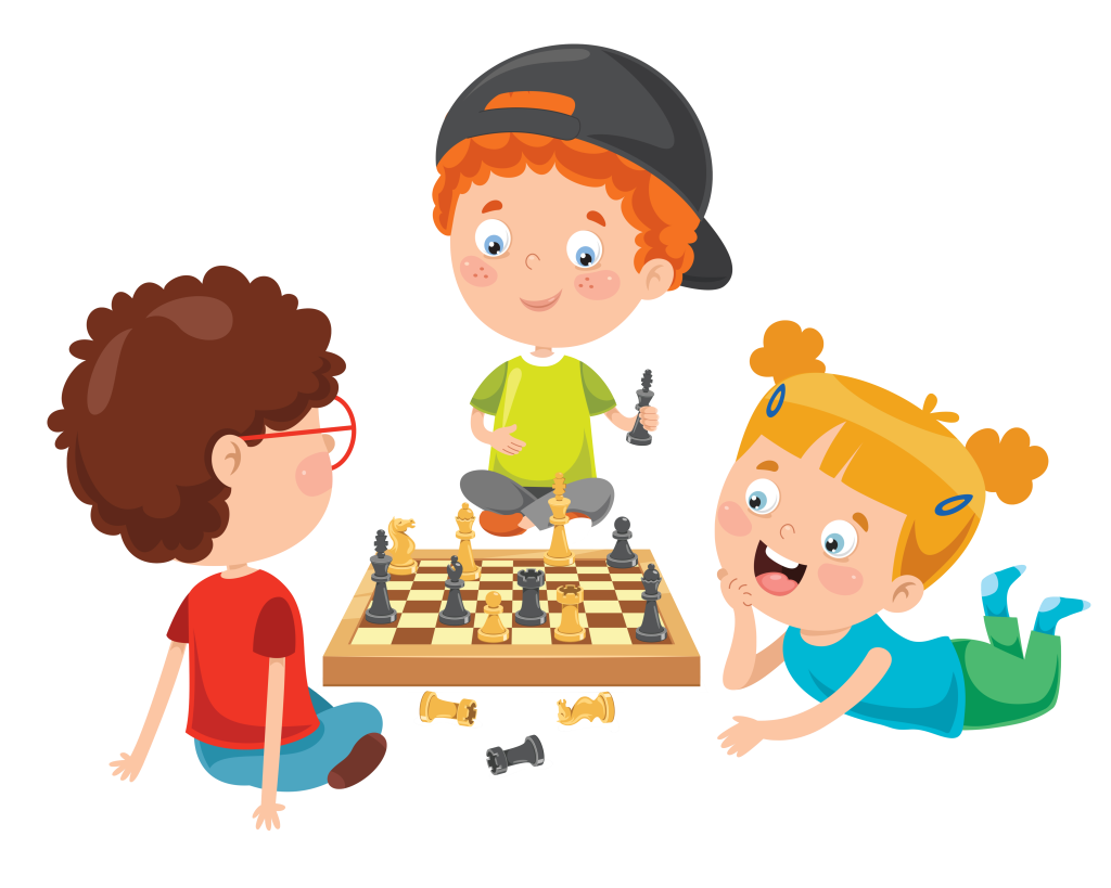Three Children Are Playing Chess