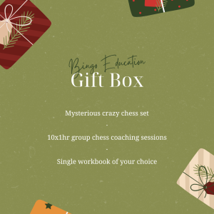 Gift Box (10x1hr group chess coaching sessions, mysterious crazy chess set and single workbook of your choice)